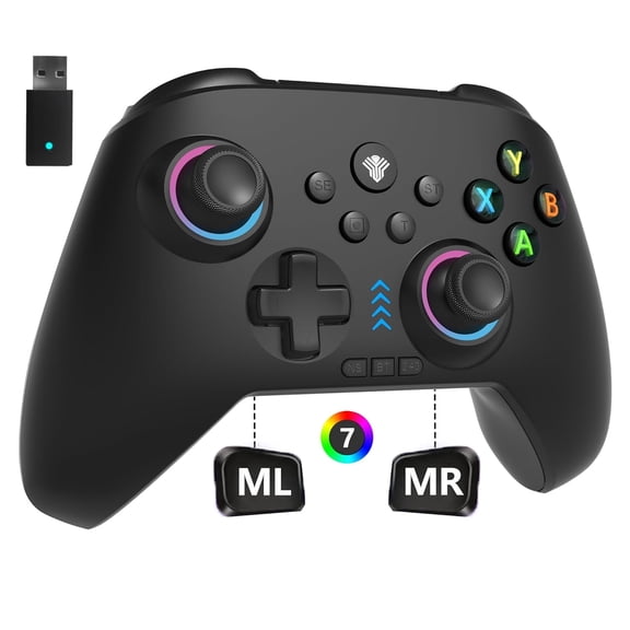 2.4G Wireless PC/Switch Controller with RGB Lighting/Programming Keys/Hall Joysticks/Hall Triggers/Vibrations,Three-Mode Switch Controller,Plug and Play Work for Windows PC, Android, Switch, Steam,TV
