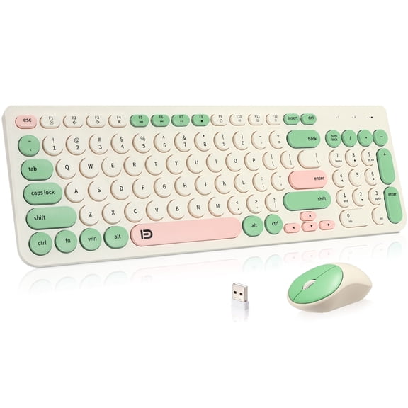 2.4G Wireless Retro Punk Round Keycap keyboard and Mouse Combo for PC Laptop