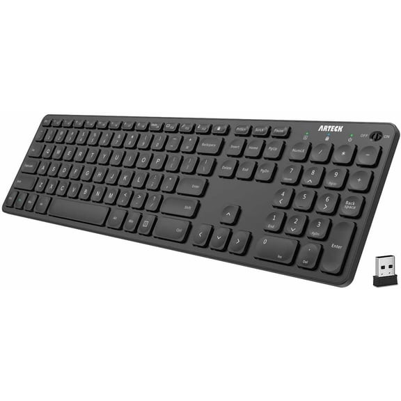 2.4G Wireless Ultra Slim Full Size with Numeric Keypad and Media Hotkey for Computer/Desktop/PC/Laptop/Surface/Smart TV and Windows 10/8/ 7 Built-in Rechargeable Battery
