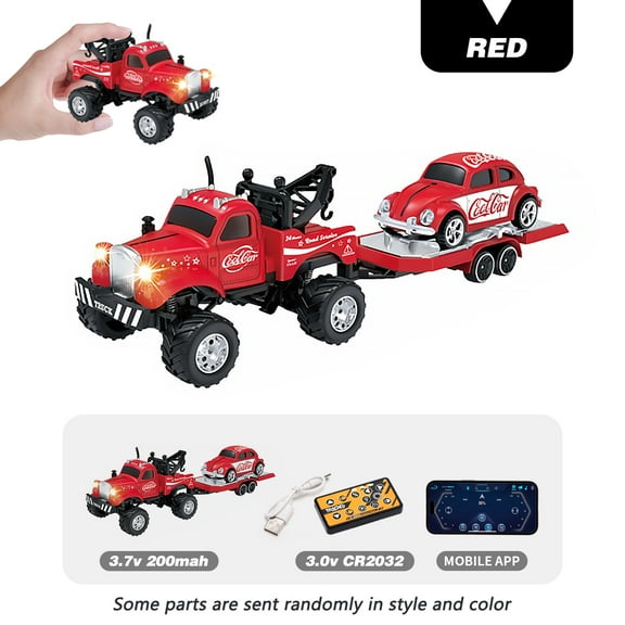 2.4G bigfoot with trailer remote control maintenance car, reinforced alloy body to prevent falls