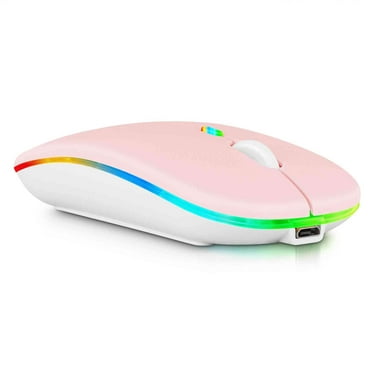 2.4GHz & Bluetooth Mouse, Rechargeable Wireless Mouse for Acer Chromebook Tab 10 Bluetooth Wireless Mouse for Laptop / PC / Mac / Computer / Tablet / Android RGB LED Baby Pink