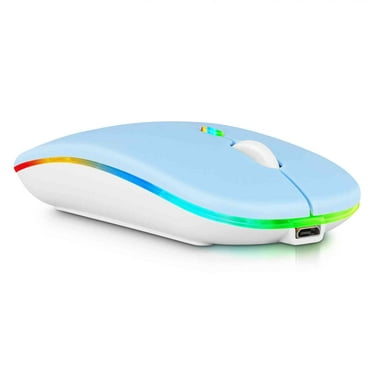 2.4GHz & Bluetooth Mouse, Rechargeable Wireless Mouse for Oppo A16K Bluetooth Wireless Mouse for Laptop / PC / Mac / Computer / Tablet / Android RGB LED Sky Blue