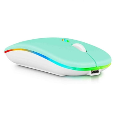 2.4GHz & Bluetooth Mouse, Rechargeable Wireless Mouse for Oppo Ace2 Bluetooth Wireless Mouse for Laptop / PC / Mac / Computer / Tablet / Android RGB LED Teal