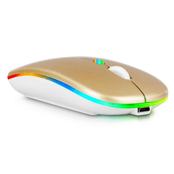 2.4GHz & Bluetooth Mouse, Rechargeable Wireless Mouse for Tecno Camon 12 Bluetooth Wireless Mouse for Laptop / PC / Mac / Computer / Tablet / Android RGB LED Gold