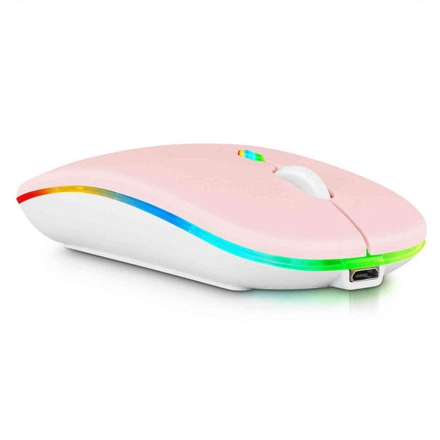 2.4GHz & Bluetooth Mouse, Rechargeable Wireless Mouse for vivo Y52 5G Bluetooth Wireless Mouse for Laptop / PC / Mac / Computer / Tablet / Android RGB LED Baby Pink