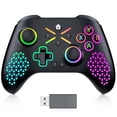 thumbnail image 1 of 2.4GHz Controller with 7 Colors RGB Light for Xbox Controller, Xbox One Series X|S,Consoles,Steam PC Windows, with 1000mAh Battery/Dual Vib-ration/Turbo/Programmable, LED,3.5mm Audio Jack (Black), 1 of 10