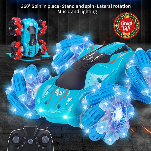 2.4GHz Double-Sided RC Stunt Car with LED Light, 360° Spinning Off-Road Remote Control Vehicle, Kids Interactive Racing Toy, Christmas Birthday Holiday Gift for Boys Girls Teens Ages 6 +