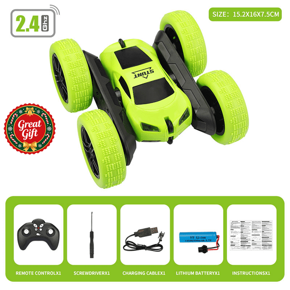 2.4GHz Double Sided RC Stunt Car with LED Lights, 360° Rotating Flip Rechargeable All Terrain Toy Vehicle for Indoor Outdoor, Christmas Birthday Gift for Kids Boys Girls Ages 3+