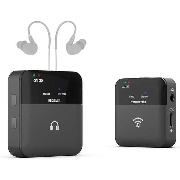 2.4GHz  in Ear  System, 24Bit/48K Mono Stereo  IEM System with Transmitter Beltpack Receiver Auto Pairing, OTG USB Input, for Studio Band Live Performance