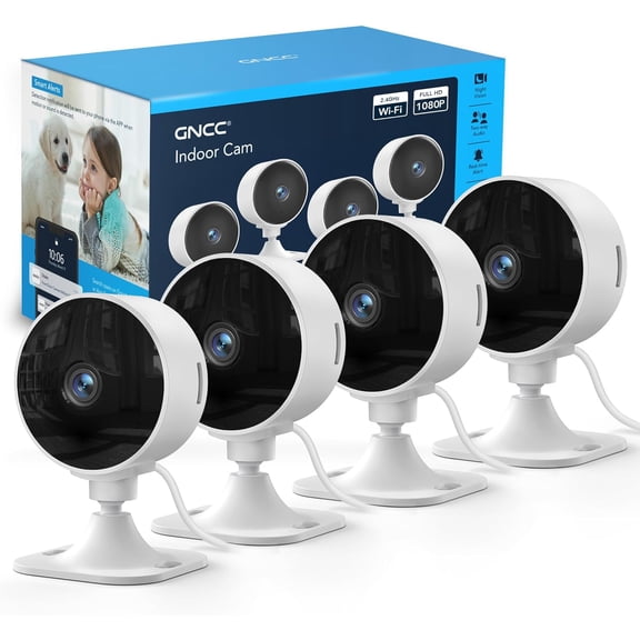 2.4GHz Indoor Security Camera, 1080P Home Camera for Pet Monitoring, Motion Detection, Two-Way Audio, IR Night Vision, Easy Install, Cloud Storage Subscription Required, No 5GHz Support(4-Pack)