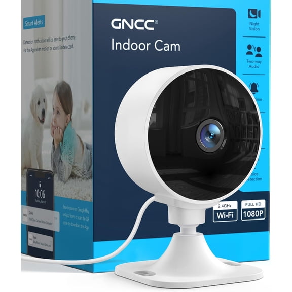 2.4GHz Indoor Security Camera, 1080P Home Camera for Pet Monitoring, Motion Detection, Two-Way Audio, IR Night Vision, Easy Install, Cloud Storage Subscription Required, No 5GHz Support(1-Pack)