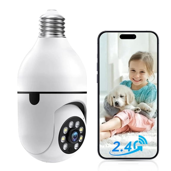 Jqimn 2.4GHz Light Bulb Security Camera, 1080P Security Cameras Wireless Outdoor, Color Night Vision, AI Motion Detection, Audible Alarm, Two-Way Talk, Easy Installation