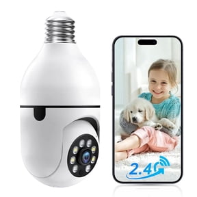 Jqimn 2.4GHz Light Bulb Security Camera, 1080P Security Cameras Wireless Outdoor, Color Night Vision, AI Motion Detection, Audible Alarm, Two-Way Talk, Easy Installation