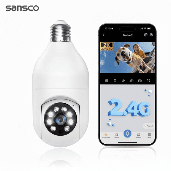 2.4GHz Light Bulb Security Camera 3MP Security Cameras Wireless Outdoor Indoor 360°Color Night Vision, Motion Detection, Audible Alarm, Two-Way Talk, Easy Installation