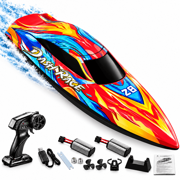 Remote Controlled Ship 2.4GHz RC Boat 15+MPH for Pool & Lake, Flame Pattern Remote Control ...