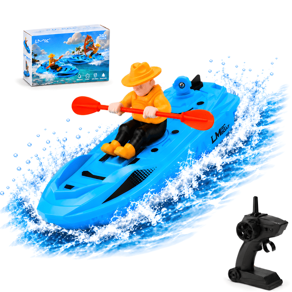 Wefone 2.4GHz Remote Control Boat for Kids, RC Boat with Realistic Paddler Figure, Water-Activated Safety, 20 Minutes Playtime, Display Stand, Rechargeable Toy Boat for Pool & Lake