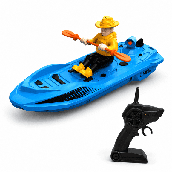 Wefone 2.4GHz Remote Control Boat for Kids, RC Boat with Realistic Paddler Figure, Water-Activated Safety, 20 Minutes Playtime, Display Stand, Rechargeable Toy Boat for Pool & Lake