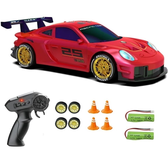 2.4GHz Remote Control Drift Car, High Speed RC Racing Car with LED Lights & Laser Gradient Body, 2 Rechargeable Batteries RC Car Ages 6-12+