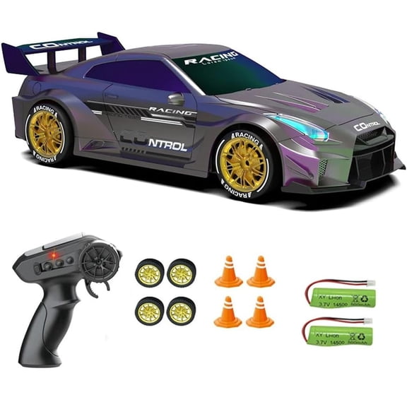 2.4GHz Remote Control Drift Car, High Speed RC Racing Car with LED Lights & Laser Gradient Body, 2 Rechargeable Batteries RC Car Ages 6-12+