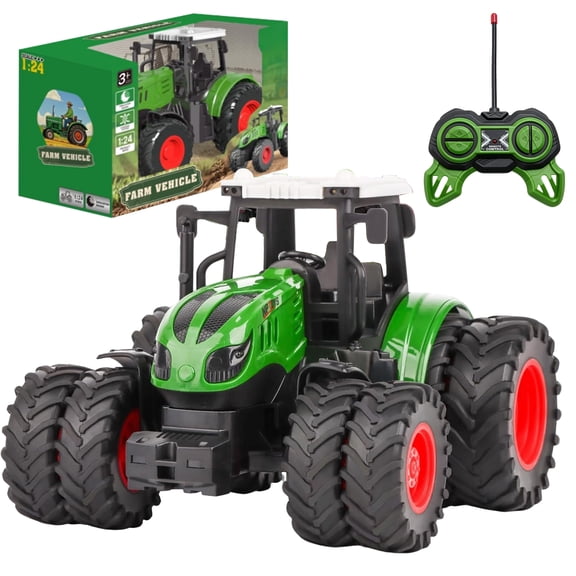 KOPPOP Remote Control Tractor Toy, RC Off-Road Farm Truck with Big Wheels, All-Terrain Crawler Vehicle for Boys and Girls, Fun Gift for Kids Age 3+,Halloween Gift for Kids