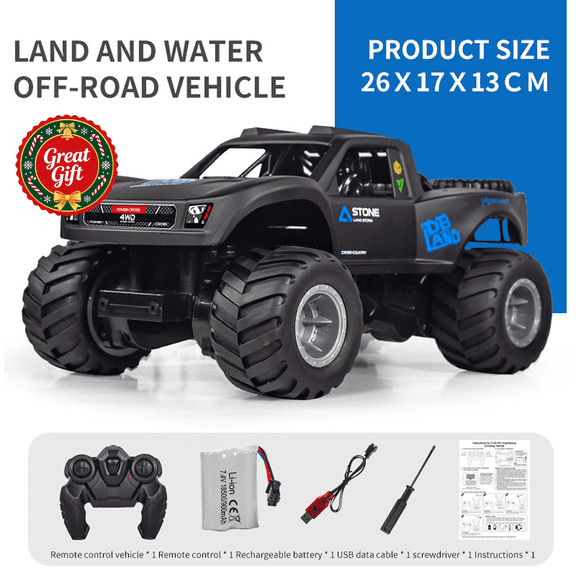 2.4GHz Remote Control Monster Truck, 4WD All-Terrain Off-Road Climbing Pickup Car, Rechargeable RC Hobby Vehicle, Kids Outdoor Play Toy, Christmas Birthday Holiday Gift for Boys Girls Ages 6 and Up
