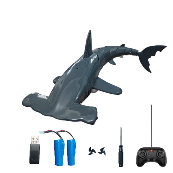2.4GHz Remote Control Shark RC Boat For Pool Pond Lakes River Outdoor , Waterproof Summer Swimming Diving Shark With Water Spray Function For Enthusiasts- Grey / 2 Battery