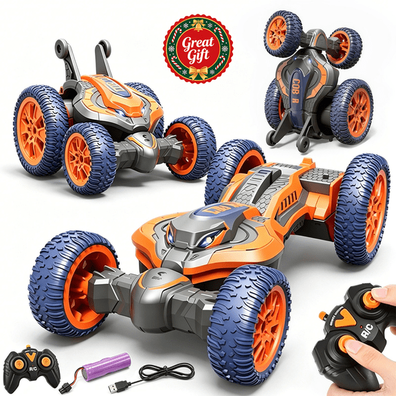 2.4GHz Remote Control Twist Stunt Car, 360 Double Sided Rolling Off-Road Climbing Vehicle with Transformable Body, Rechargeable RC Toy, Christmas Birthday Holiday Gift for Boys Girls Kids Ages 6 +