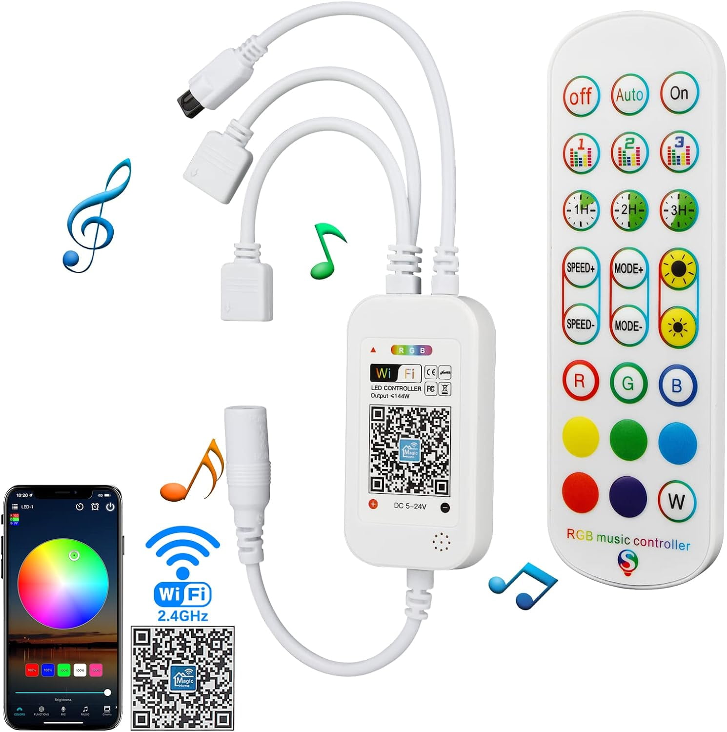2.4GHz WiFi LED Controller, IR Wireless Remote Control, 2-Ports Smart 4 ...
