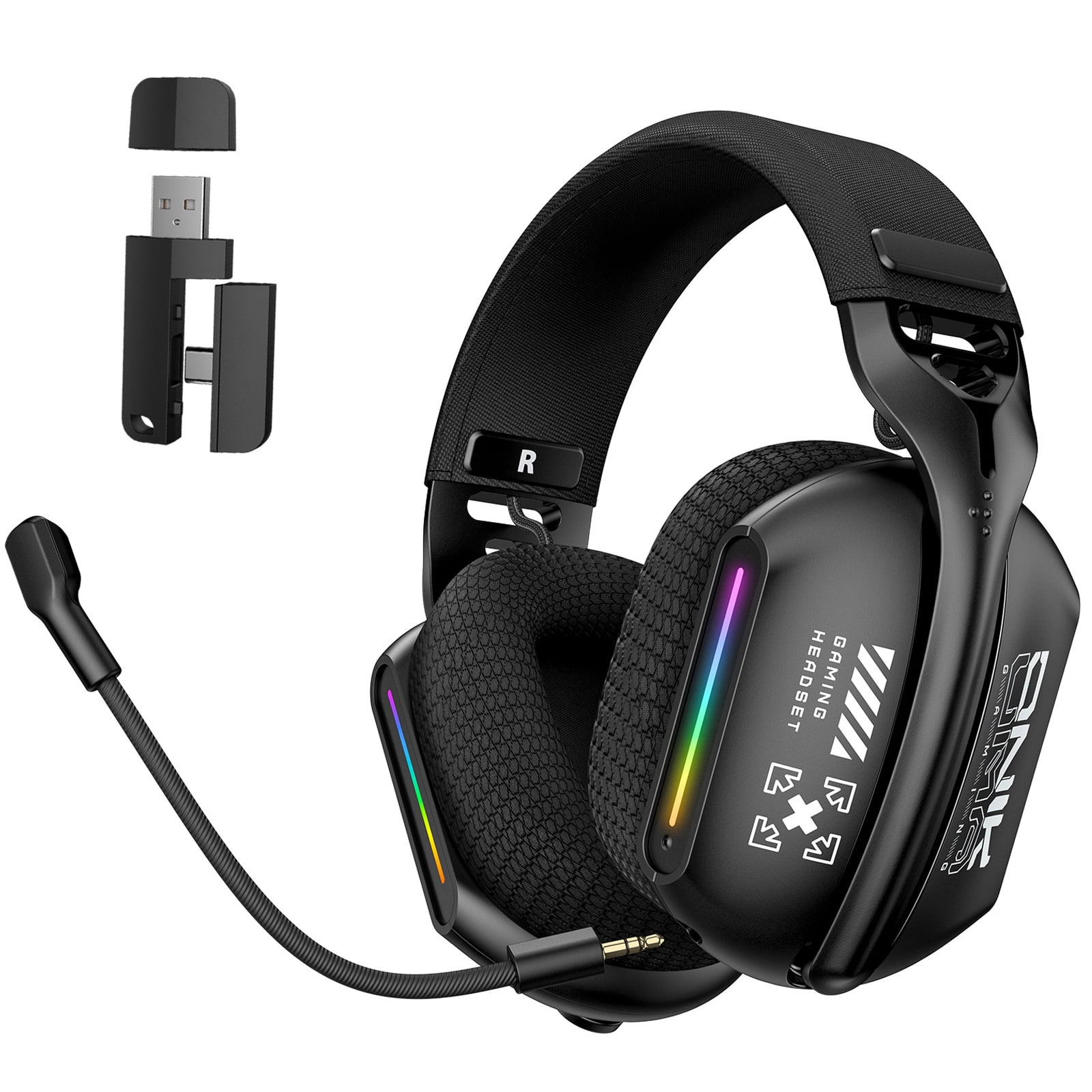 2.4GHz Wireless Gaming Headset for PC PS5 PS4, Ultra-Low Latency USB-C Dongle Gamer Headphones with Microphone, Bluetooth 5.3 & 3.5mm Wired Mode Gaming Headset for Switch Mobile Mac Laptop