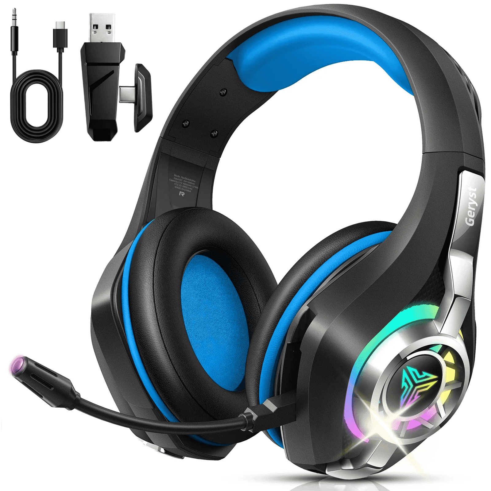 2.4GHz Wireless Gaming Headset for PS4/PS5/Xbox/Switch/PC, Bluetooth Over Ear Headphones with ENC Noise Cancelling Mic,7.1 Stereo Surround Sound, 40mm Drivers, RGB Light, 45H Battery Gaming Headphone