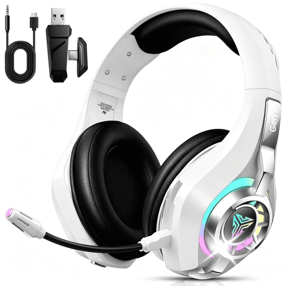2.4GHz Wireless Gaming Headset for PS4/PS5/Switch/PC, Bluetooth Over Ear Headphones with ENC Noise Cancelling Mic,7.1 Stereo Surround Sound, 40mm Drivers, RGB Light, 45H Battery Gaming Headphone