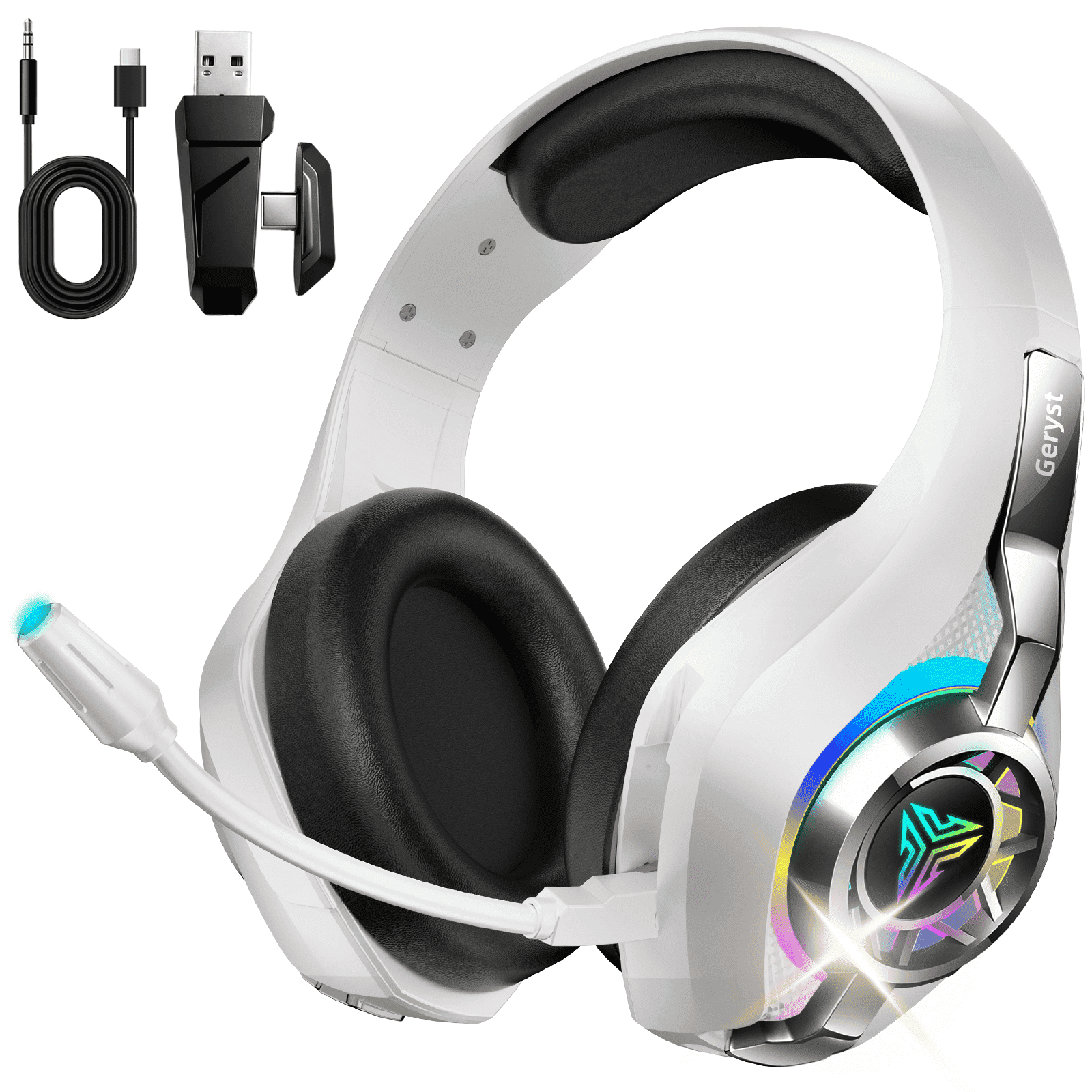 2.4GHz Wireless Gaming Headset for PS4/PS5/Xbox/Switch/PC, Bluetooth Over Ear Headphones with ENC Noise Cancelling Mic,7.1 Stereo Surround Sound, 40mm Drivers, RGB Light, 45H Battery Gaming Headphone