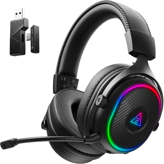 2.4GHz Wireless Gaming Headset for PS5,PC,PS4,Switch,Mobile,Mac, Bluetooth Gaming Headphones with Microphone, RGB, 30ms Latency, 50H Battery, USB & Type-C Ultra, PC Wired Gaming Headset for