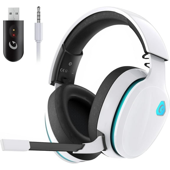 2.4GHz Wireless Gaming Headset for PS5, PS4 Fortnite & Call of Duty/FPS Gamers, PC, Nintendo Switch, Bluetooth 5.3 Gaming Headphones with Noise Canceling Mic, Stereo Sound, 40+Hr Battery -White