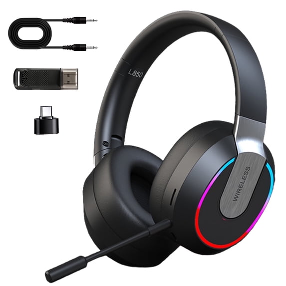 2.4GHz Wireless Gaming Headset for PS5/PS4/PS/Switch - Bluetooth Headphones with Noise-Canceling Microphone, Gaming Headphones with 3.5mm Wired, RGB Lights, Foldable, Portable (Black)