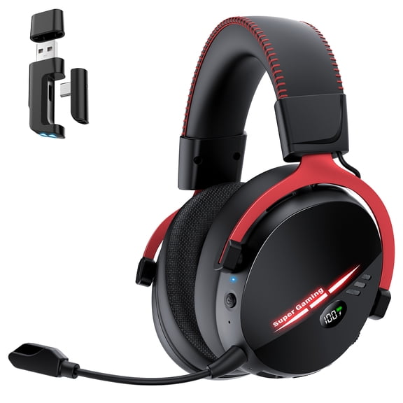 2.4GHz Wireless Gaming Headset for PS5, PS4, Switch, PC, Bluetooth 6.0 over Ear Gaming Headphones with Detachable Mic, HD Stereo Sound, 50mm Drivers, LED Digital Display, RGB Lighting, 100H Playtime