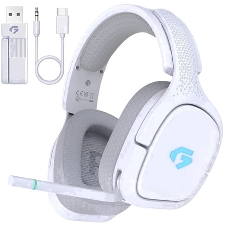 Captain 700 Pro Gaming Headset for PS5, PS4,PC,Switch, Wireless gaming Headphones with Noise-Canceling Flip Mic,3.5mm Wired Mode for Xbox Series, LED Light,White