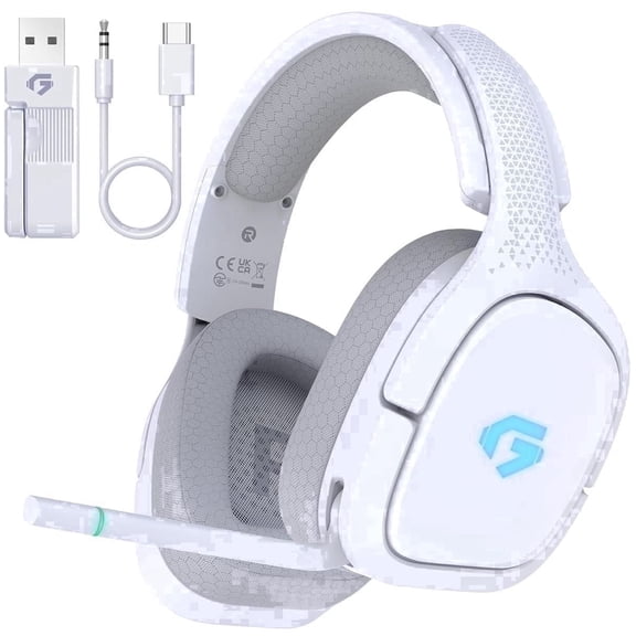 Captain 700 Pro Wireless Gaming Headset with Noise-Canceling Mic, 2.4GHz Lossless & Bluetooth 5.3 Dual Mode, 45H Battery Over-Ear Headphones for PS5, PC, Switch, PS4 (Wired for Xbox) with Led,White