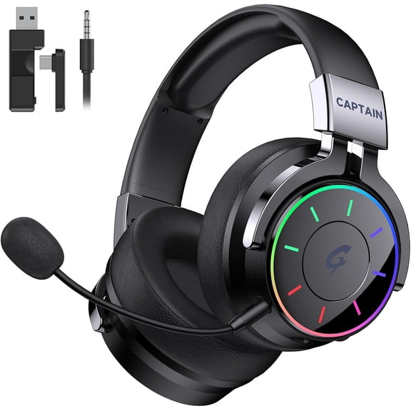 2.4GHz Wireless Gaming Headset for PS5, PC, PS4 - RGB Light Headset, 60 HR Battery, 7.1 Surround Sound, Bluetooth 5.4 Headphones with Mic (Black)
