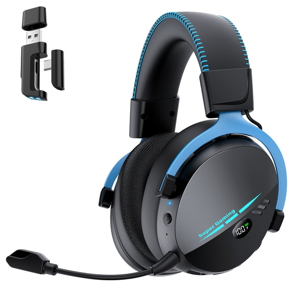 2.4GHz Wireless Gaming Headset for PS5, PS4, Switch, PC, Bluetooth 6.0 over Ear Gaming Headphones with Detachable Mic, HD Stereo Sound, 50mm Drivers, LED Digital Display, RGB Lighting, 100H Playtime