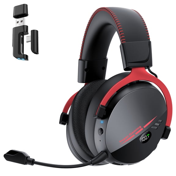 2.4GHz Wireless Gaming Headset for PS5, PS4, Switch, PC, Bluetooth 6.0 over Ear Gaming Headphones with Detachable Mic, HD Stereo Sound, 50mm Drivers, LED Digital Display, RGB Lighting, 100H Playtime