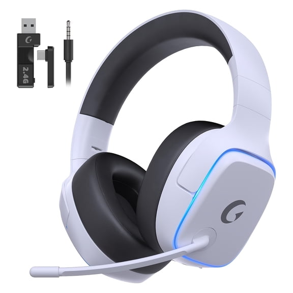 2.4GHz Wireless Gaming Headsets for PS5, PS4, PC, Switch - Bluetooth 5.3 Gaming Headphones with Noise Canceling Mic, 7.1 Surround Sound, 70H Battery, Blue Lighting