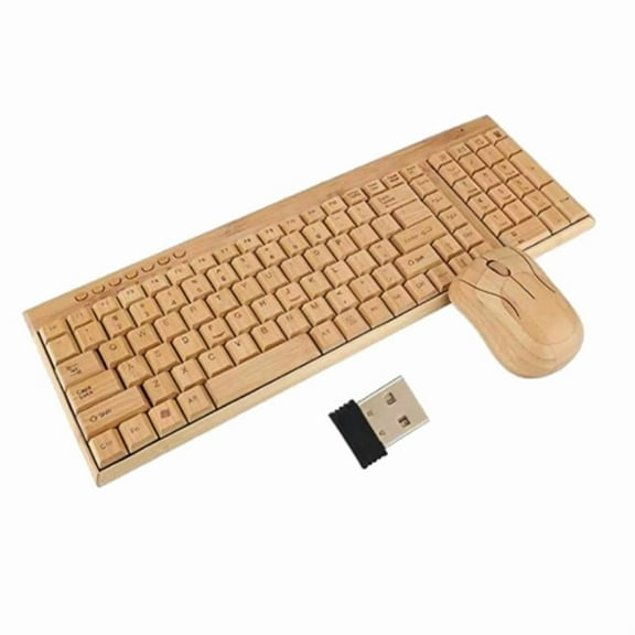 2.4GHz Wireless Keyboard Mouse Plug and Play Bamboo Wood Computer Keyboard 1200DPI Mouse for Office Laptop