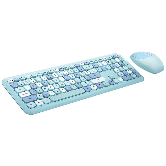 2.4GHz Wireless Keyboard and Mouse Combo, Silent Retro Full Size Keyboard with Mouse for Office Home Computer, Battery Included