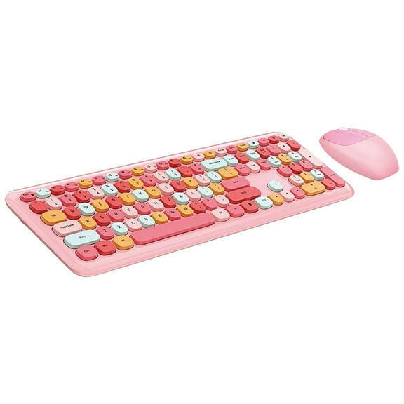 2.4GHz Wireless Keyboard and Mouse Combo, Silent Retro Full Size Keyboard with Mouse for Office Home Computer, Battery Included
