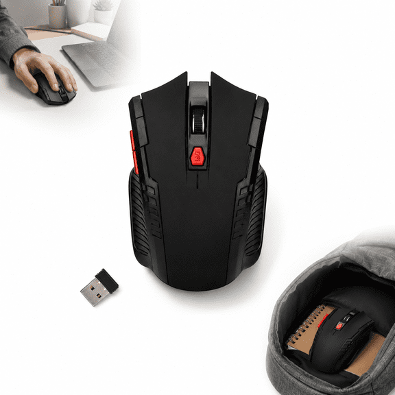 2.4GHz Wireless Mouse with USB Receiver, 800/1200/1600 DPI Adjustable Optical Mouse, 6 Buttons, Portable Mouse for Laptop Desktop PC, Black
