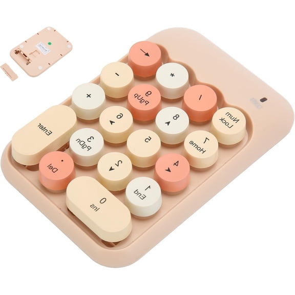 2.4GHz Wireless Numeric Keypad, 18 Keys Portable Number Pad Mini Numeric Keyboard External Numeric Keypad with USB Receiver Retro Round Keycaps for Laptop PC Desktop OS (Milk Tea Color