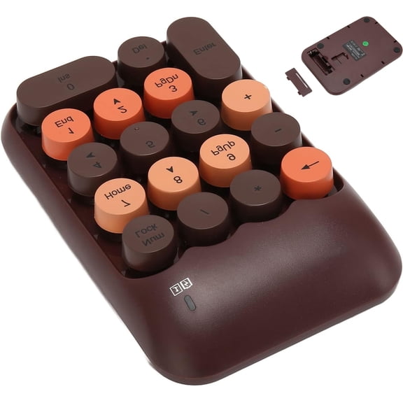 2.4GHz Wireless Numeric Keypad, 18 Keys Portable Number Pad Mini Numeric Keyboard External Numeric Keypad with USB Receiver Retro Round Keycaps for Laptop PC Desktop OS (Coffee Color)
