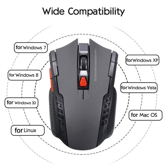 2.4GHz Wireless Optical Mouse, 6 Buttons, USB Receiver, ABS , for PC/Laptop, Grey