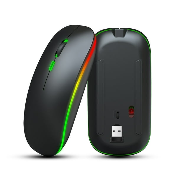 2.4GHz Wireless Optical USB Gaming Mouse, 1600DPI, Rechargeable, Mute, Colorful Glow, Third Gear DPI Adjustment, Fashionable Slim Design, Compatible with PC Win 7/8/10
